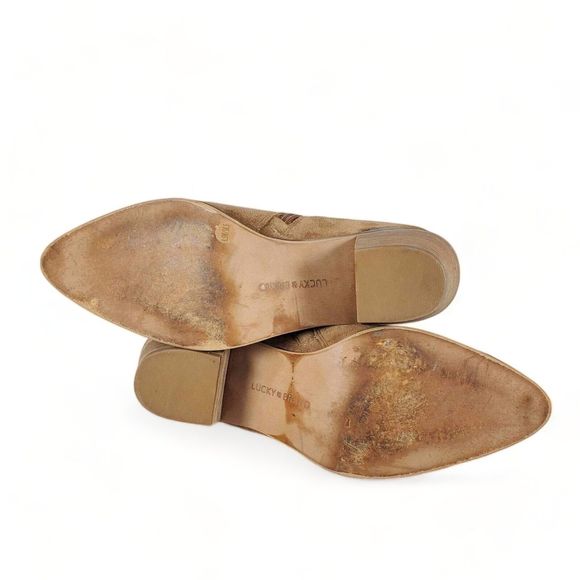 Lucky Brand Landrue Suede Leather Ankle Boots Brown Womens Size 8.5 Block Heels - Picture 8 of 11